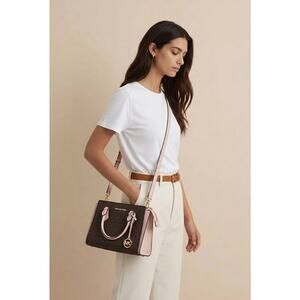 Michael Kors Hope Signature Satchel Brown/Powdered Blush Handbag Bnfts Charity